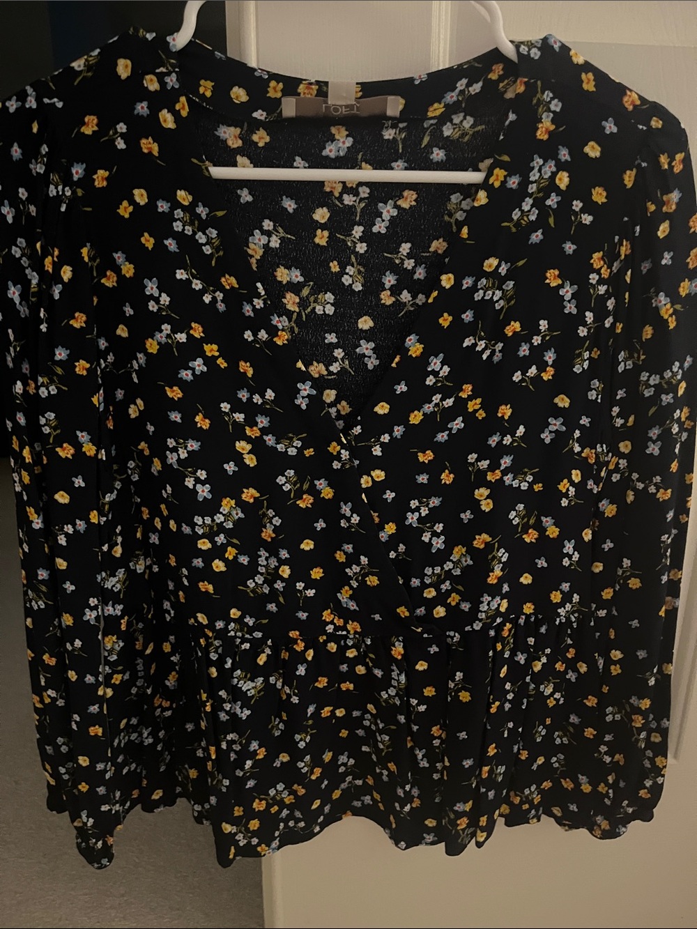LOFT Floral Blouse with Yellow & Light Blue Blooms